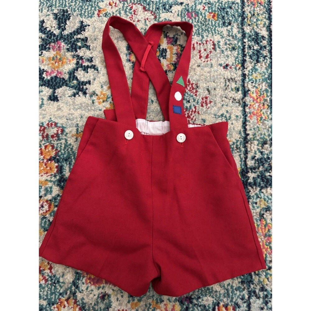 Vintage 90s Sylvia Whyte Red Baby Short Romper Overall Size 3T Made in USA